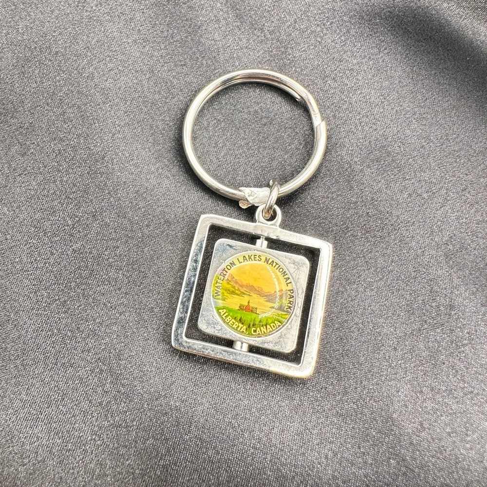 Waterton Lakes National Park Alberta Canada Vintage Spinner Keychain Silver Tone